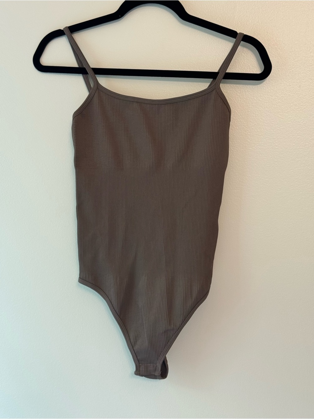 Ribbed Slim-Strap Bodysuit in Taupe
